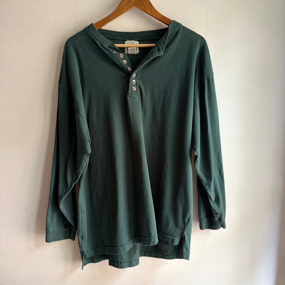 Vintage 90s Henley Long Sleeve Shirt Body Equip Forest Green Large Relaxed